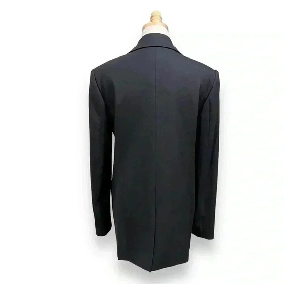 NWT Alexander Wang Virgin Wool Black Open Front Blazer Jacket Leather Trim 8 - Picture 2 of 12